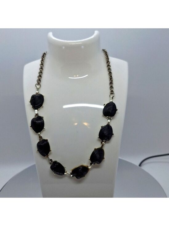 Source Unknown Jewelry - Vintage Black shell and Silvertone necklace 16" to 18"